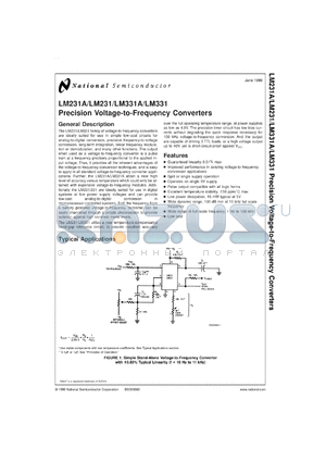 LM231AH datasheet - Precision Voltage-to-Frequency Converter