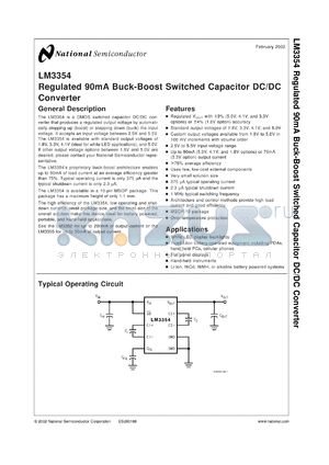 LM3354MM-4.1 datasheet - Regulated 90mA Buck-Boost Switched Capacitor DC/DC Converter