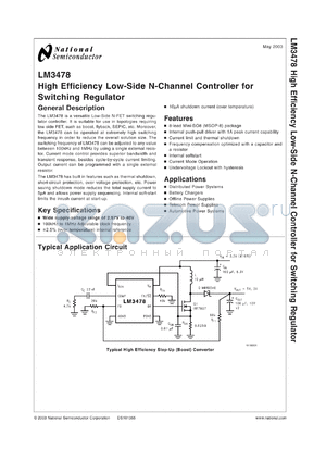 LM3478MDC datasheet - High Efficiency Low-Side N-Channel Controller for Switching Regulator