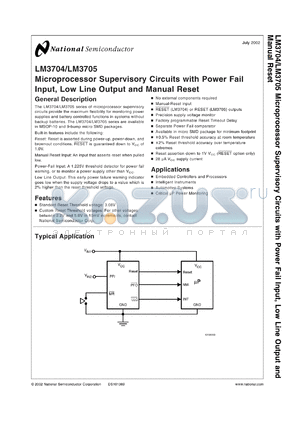 LM3704XBBP-232 datasheet - Microprocessor Supervisory Circuits with Power Fail Input, Low Line Output and Manual Reset