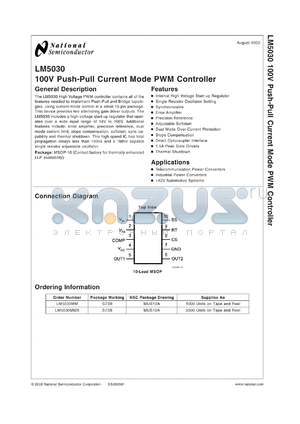 LM5030EVAL datasheet - 100V Push-Pull Current Mode PWM Controller