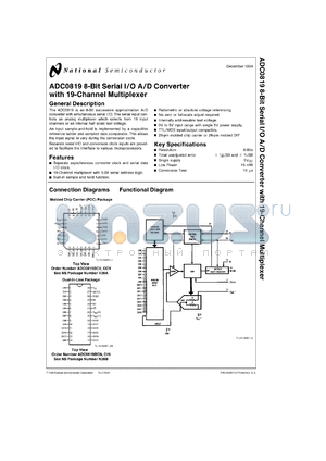 ADC0819BCN datasheet - 8-Bit Serial I/O A/D Converter with 19-Channel Multiplexer