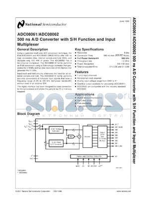 ADC08061BIN datasheet - 500 ns A/D Converter with S/H Function and Input Multiplexer