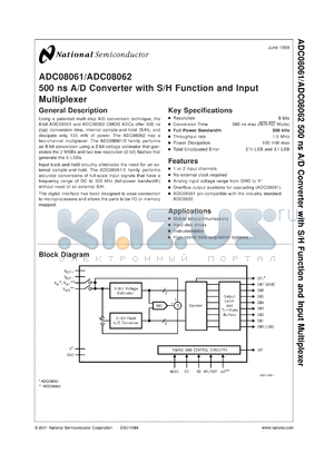 ADC08061CIN datasheet - 500 ns A/D Converter with S/H Function and Input Multiplexer