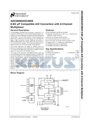 ADC0808CCN datasheet - 8-bit Microprocessor Compatible A/D Converters With 8-Channel Multiplexer