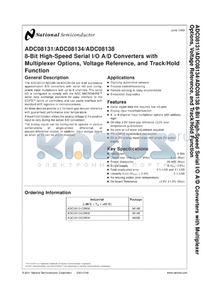 ADC08131CIN datasheet - 8-Bit High Speed Serial I/O A/D Converter with Multiplexer Options, Voltage Reference and Track/Hold Function