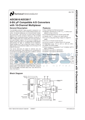ADC0816CCJ datasheet - 8-Bit Microprocessor Compatible A/D Converter with 16-Channel Multiplexer