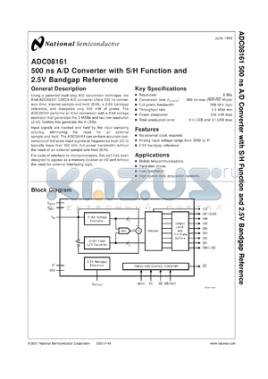 ADC08161BIWMX datasheet - 500 ns A/D Converter with S/H Function and 2.5V Bandgap Reference