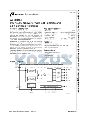 ADC08161CIN datasheet - 500 ns A/D Converter with S/H Function and 2.5V Bandgap Reference