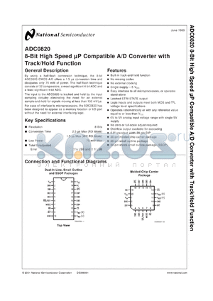 ADC0820BCJ datasheet - 8-Bit High Speed µP Compatible A/D Converter with Track/Hold Function