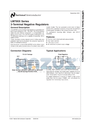 LM7915CK datasheet - 3-Terminal Negative Regulator