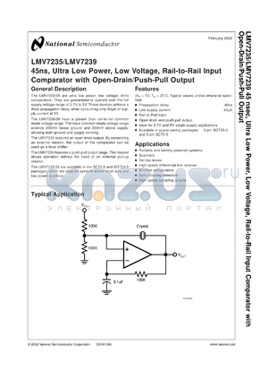 LMV7239MDC datasheet - 45 nsec, Ultra Low Power, Low Voltage, Rail-to-Rail Input Comparator with Open-Drain/Push-Pull Output