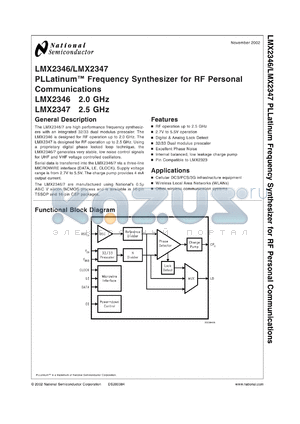 LMX2347EVAL datasheet - 2.5 GHz PLLatinum Frequency Synthesizer for RF Personal Communications