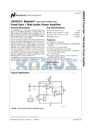 LM4820MX-6 datasheet - Fixed Gain 1 Watt Audio Power Amplifier