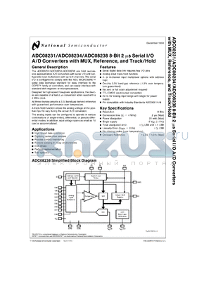 ADC08238CIWM datasheet - 8-Bit 2-microsecond Serial I/O A/D Converter with MUX, Reference and Track/Hold