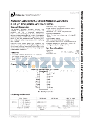 ADC0802MDC datasheet - 8-Bit µP Compatible A/D Converters