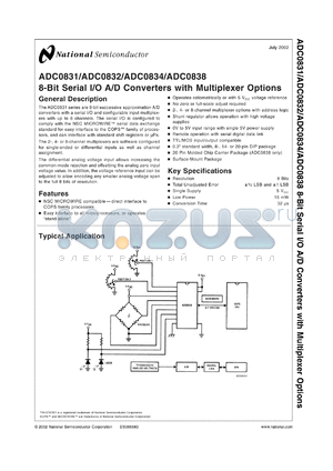 ADC0834MDC datasheet - 8-Bit Serial I/O A/D Converter with Multiplexer Option