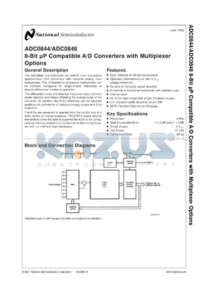 ADC0848MWC datasheet - 8-Bit Microprocessor Compatible A/D Converter with Multiplexer Option