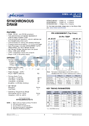 MT48LC8M8A2TG-75 datasheet - 64Mb (2 Meg x 8 x 4 banks) SDRAM, 7.5ns