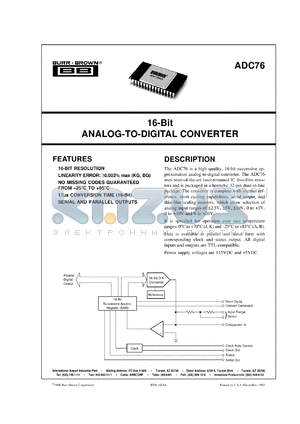 ADC76BG datasheet - 16-Bit analog-to-digital converter