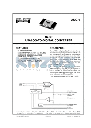 ADC76KG datasheet - 16-Bit analog-to-digital converter