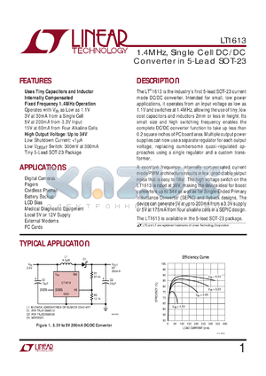 LT1613CS5 datasheet - 1.4MHz, single cell DC/DC converter