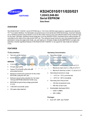 KS24C020I datasheet - 256 x 8-bit serial EEPROM