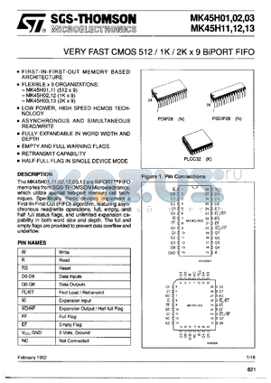 MK45H13K35 datasheet - Very fast CMOS 2K x 9 BiPORT FIFO, 35ns