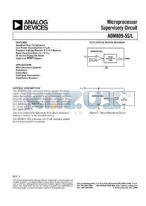 ADM809-5CHIPS datasheet - 0.3-6V; 20mA; 320mW; microprocessor supervisory circuit. For microprocessor systems, computers, controllers, intelligent instruments, automotive systems