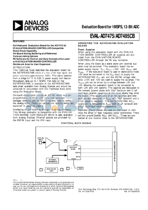 EVAL-AD7475CB datasheet - Evaluation board for for 1MSPS, 12-bit ADC