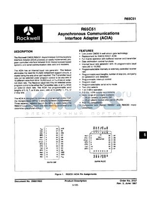 R65C51J1 datasheet - Asynchronous communications interface adapter, 1MHz