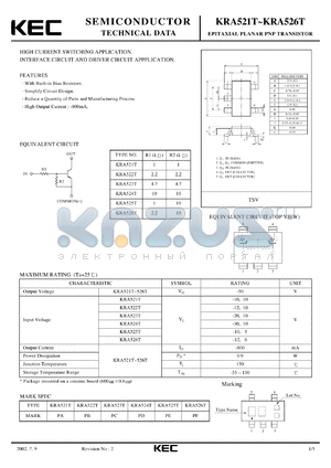 KRA523T datasheet - Built in Bias Resistor