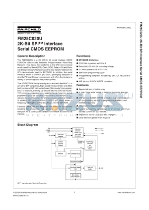 FM25C020ULZ datasheet - 2K-Bit SPI TM Interface Serial CMOS EEPROM