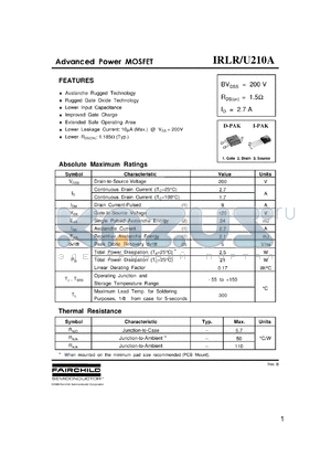 IRLU210A datasheet - Power MOSFET