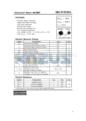 IRLW520A datasheet - Power MOSFET