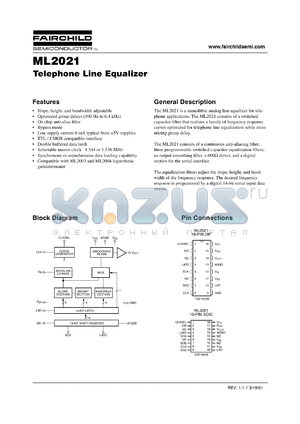 ML2021C datasheet - Telephone Line Equalizer