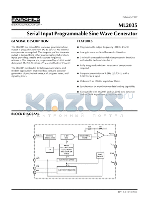 ML2035C datasheet - Serial Input Programmable Sine Wave Generator