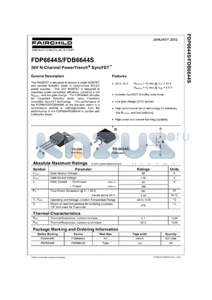 FDB6644S datasheet - 30V N-Channel PowerTrench SyncFET TM