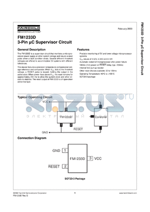 FM1233DD datasheet - 3-Pin eC Supervisor Circuit