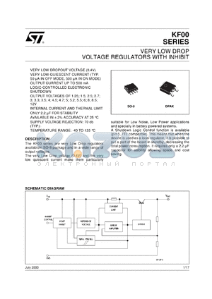 KF12BDT-TR datasheet - VERY LOW DROP VOLTAGE REGULATOR WITH INHIBIT