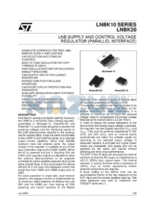 LNBK13SP-TR datasheet - LNB SUPPLY AND CONTROL VOLTAGE REGULATOR (PARALLEL INTERFACE)