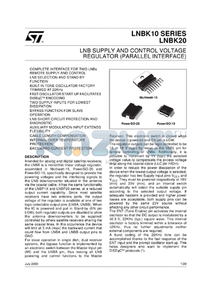 LNBK20PDLNBK10SP-TR datasheet - LNB SUPPLY AND CONTROL VOLTAGE REGULATOR (PARALLEL INTERFACE)