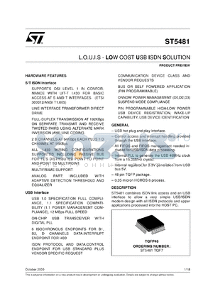LOUIS datasheet - L.O.U.I.S. - LOW COST USB ISDN SOLUTION