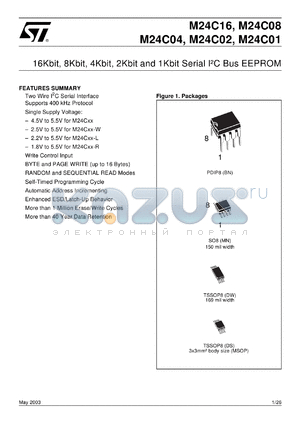 M24C08-S datasheet - 16KBIT, 8KBIT, 4KBIT, 2KBIT AND 1KBIT SERIAL I²C BUS EEPROM