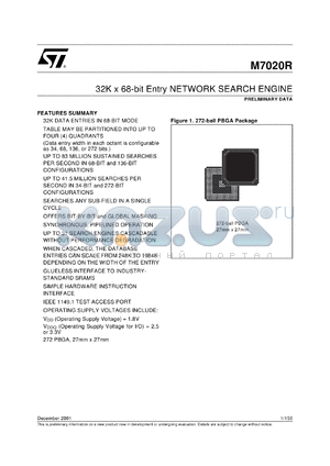 M7020 datasheet - 32 KBIT X 68 BIT ENTRY NETWORK SEARCH ENGINE