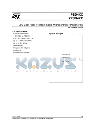 PSD412A1 datasheet - PSD4XX/ZPSD4XX FAMILY FIELD-PROGRAMMABLE MICROCONTROLLER PERIPHERALS