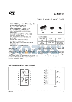 74ACT10TTR datasheet - TRIPLE 3 INPUT NAND GATE