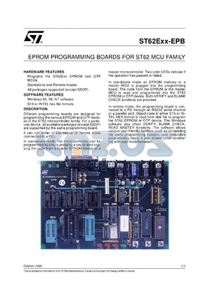 ST62E3X-EPB datasheet - EPROM PROGRAMMING BOARDS DATASHEET FOR ST62 FAMILY