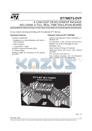 ST7MDT2-DVP-DS datasheet - MDT2-DVP LOW COST ST7 DEVELOPMENT KIT DATASHEET