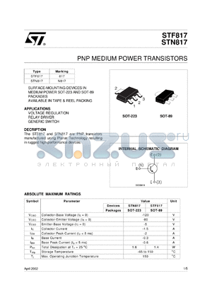 STF817 datasheet - PNP MEDIUM POWER TRANSISTORS